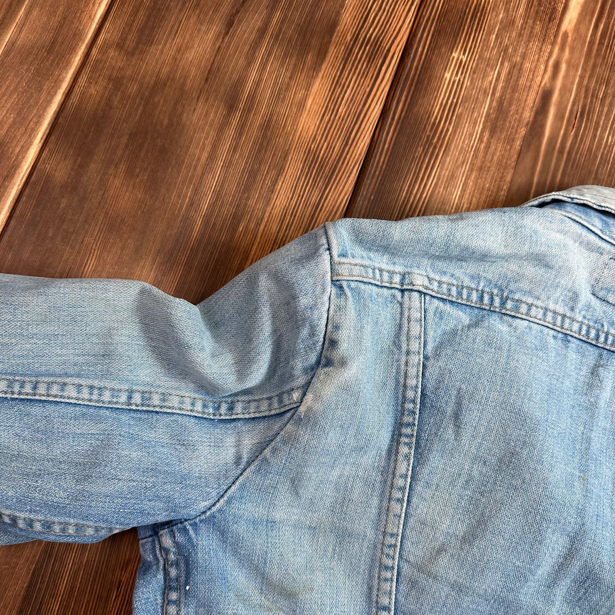 70s Maverick Blue Bell light wash selvedge denim trucker jacket tagged 38 made USA