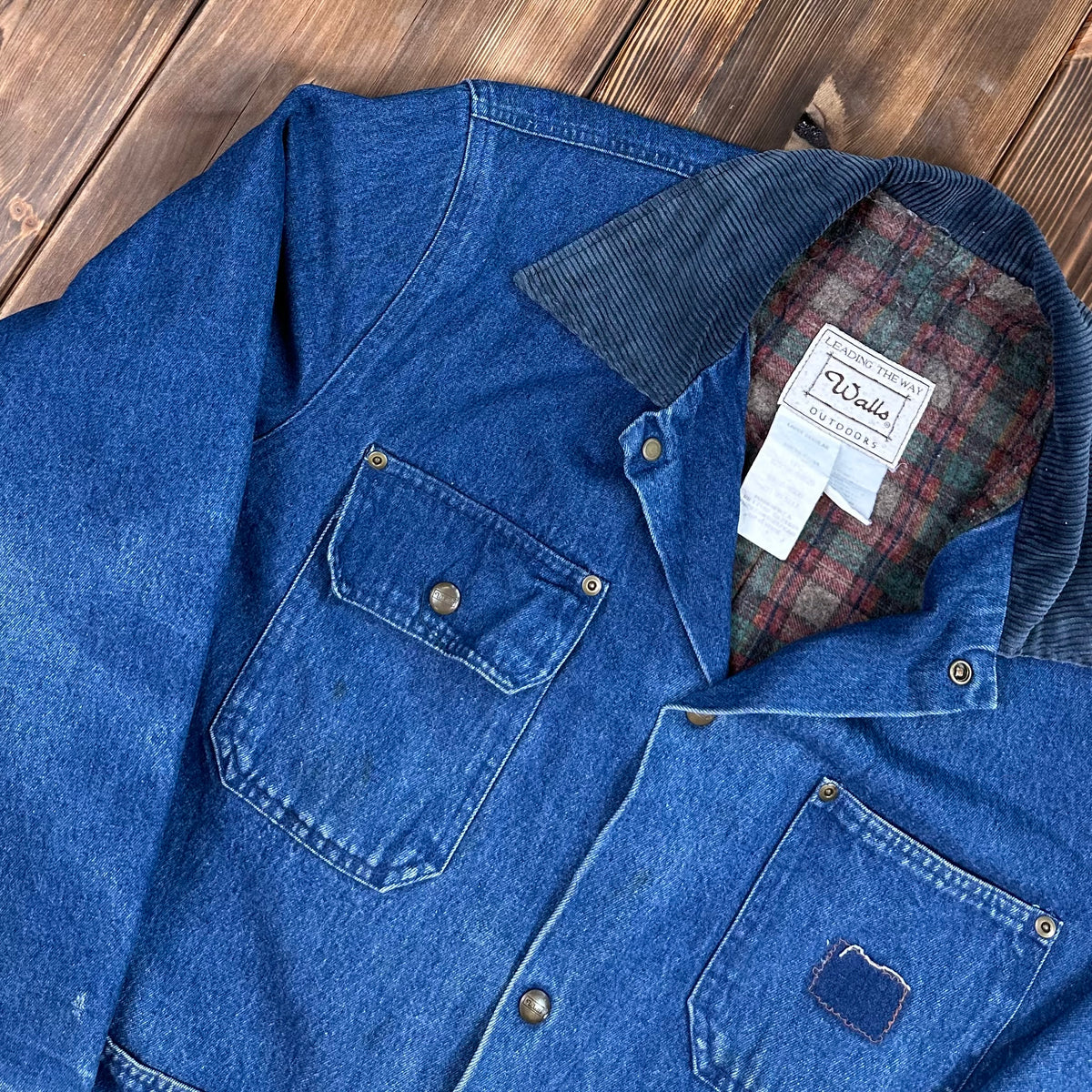 70s Walls blanket lined denim chore coat with brown corduroy collar large (42-44) made USA