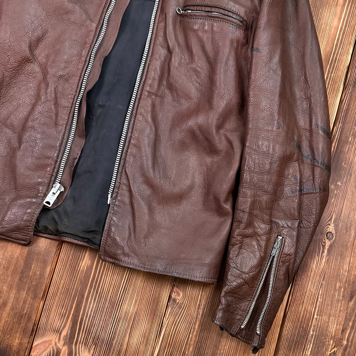 70s Cafe Racer brown leather jacket 40/42 long / large