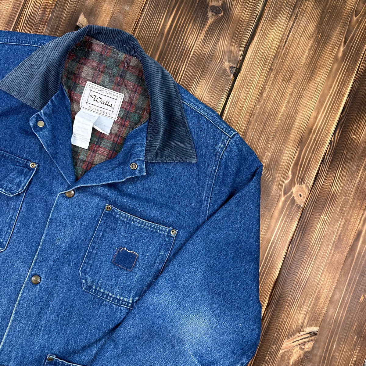 70s Walls blanket lined denim chore coat with brown corduroy collar large (42-44) made USA