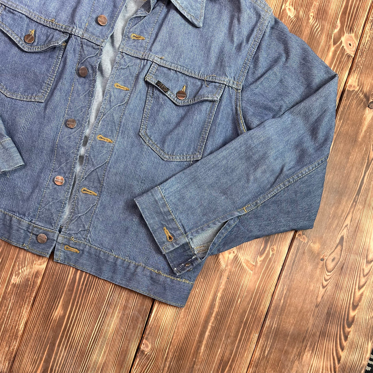 60s Roebucks white tag selvedge denim jean trucker jacket faded medium probably 42