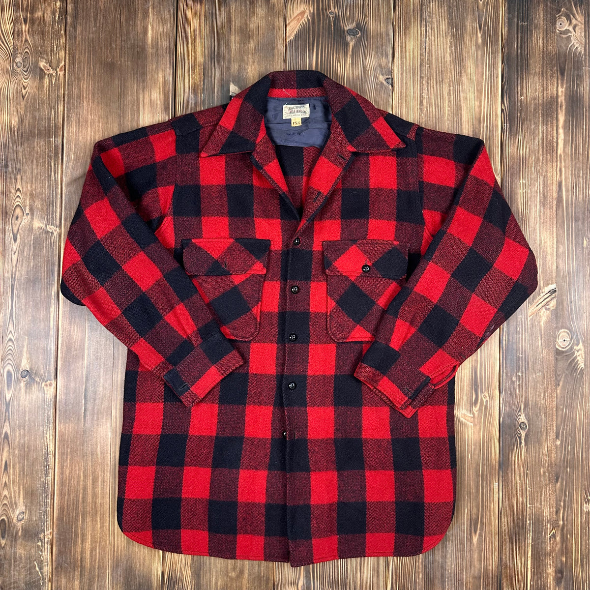 Vintage Buffalo Plaid red black shirt jacket tagged 15.5 fits large long