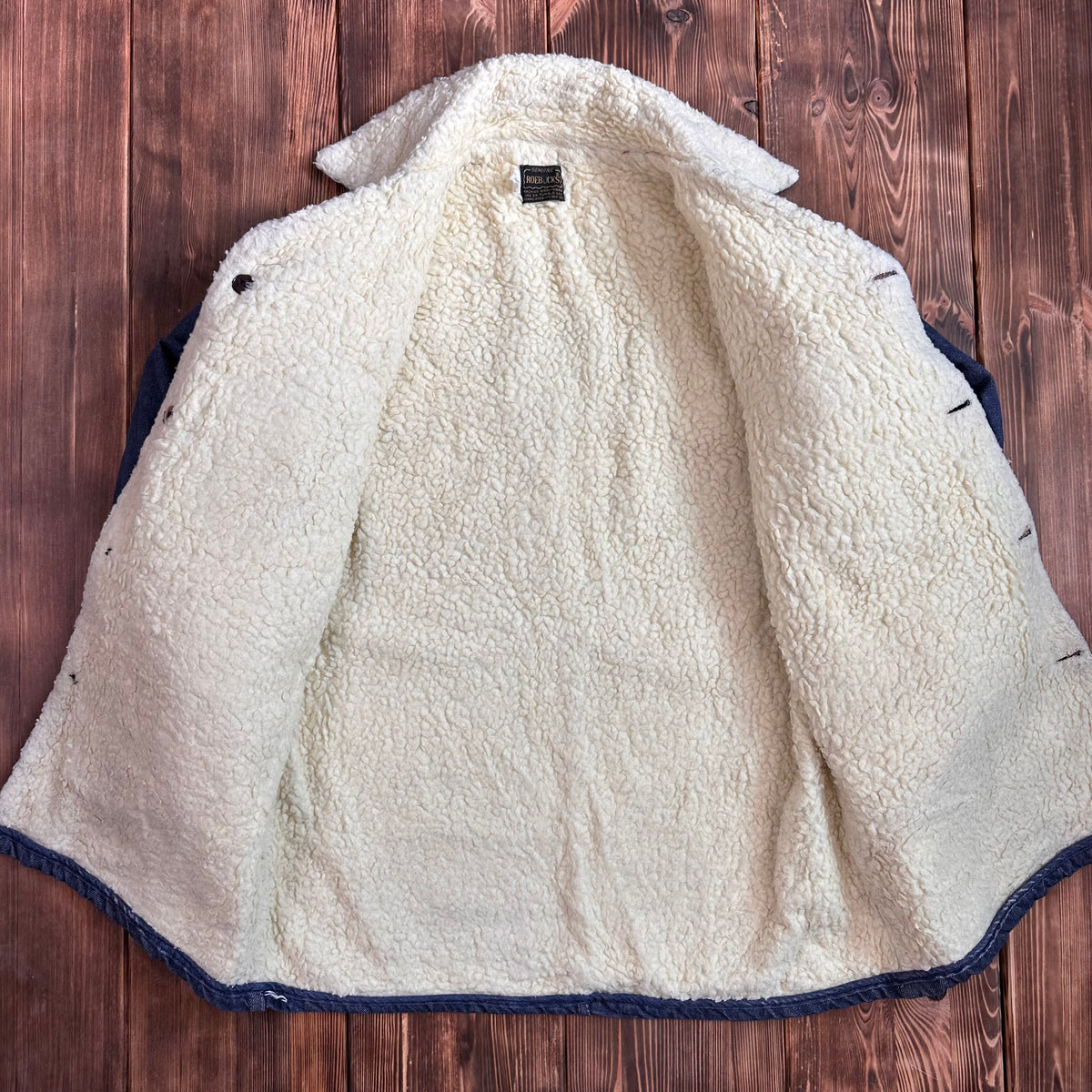 70s Roebucks sherpa pile lined denim coat dark wash size 40R