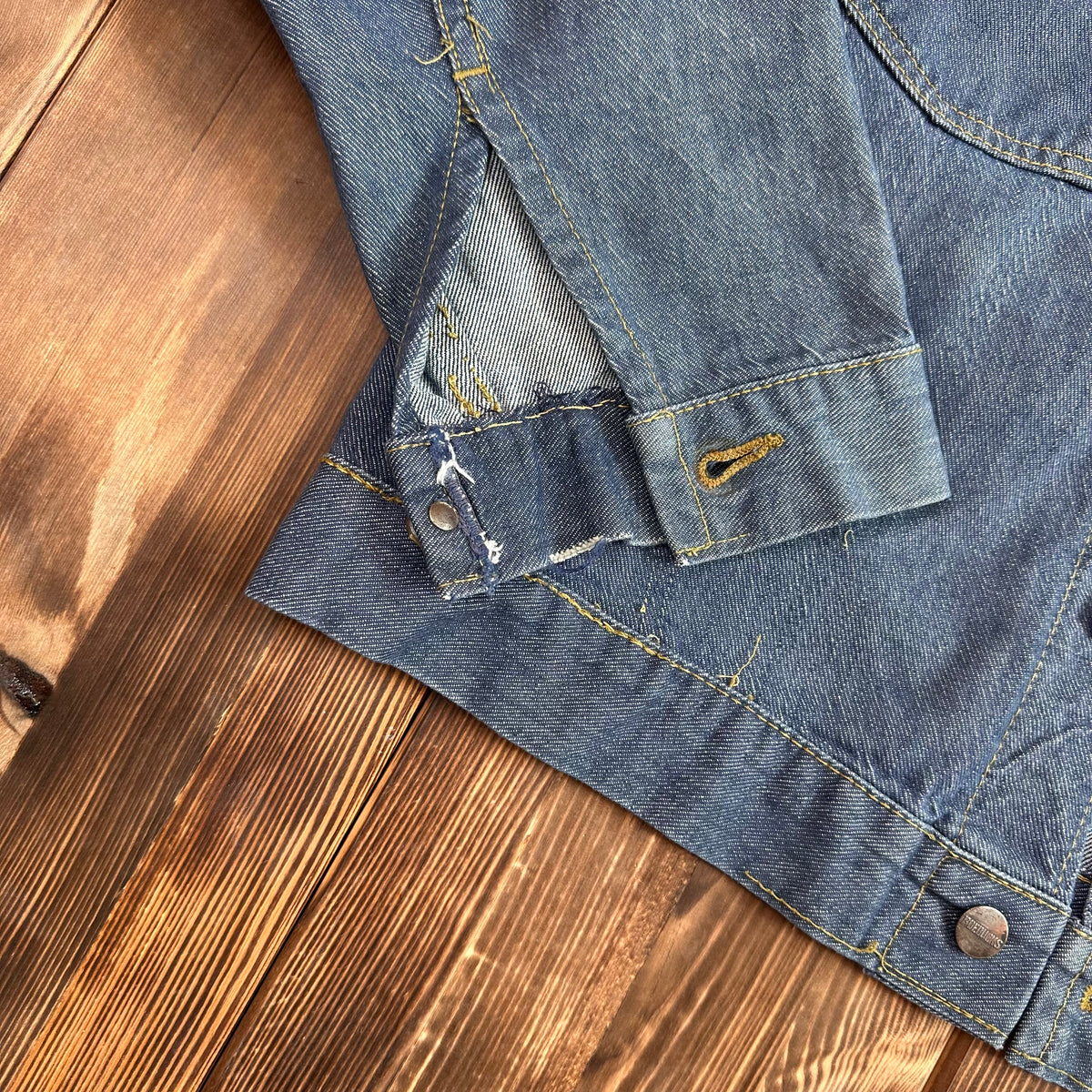 60s Roebucks white tag selvedge denim jean trucker jacket faded medium probably 42