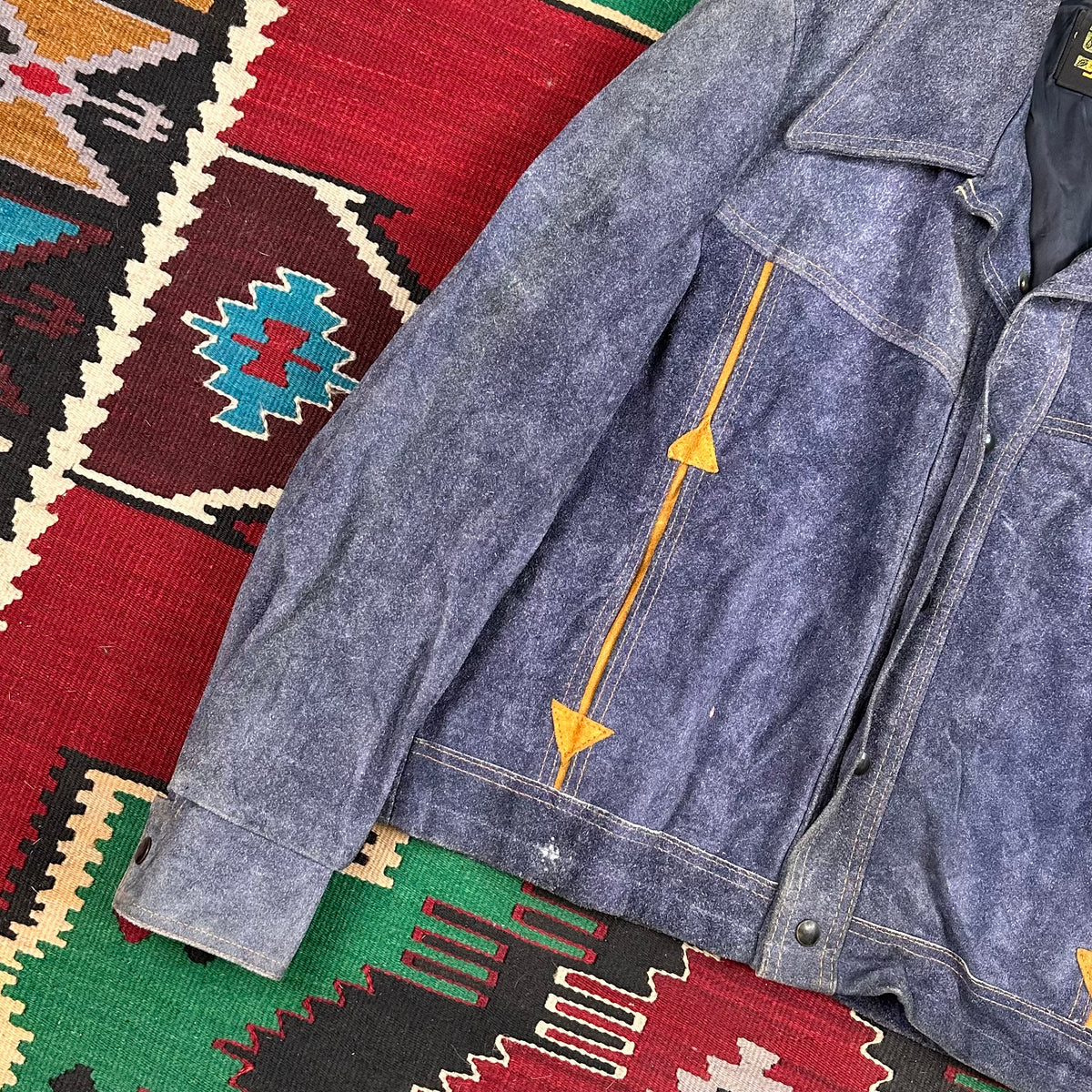70s Blue suede western trucker jacket by Sliton California tagged 46 fits XL