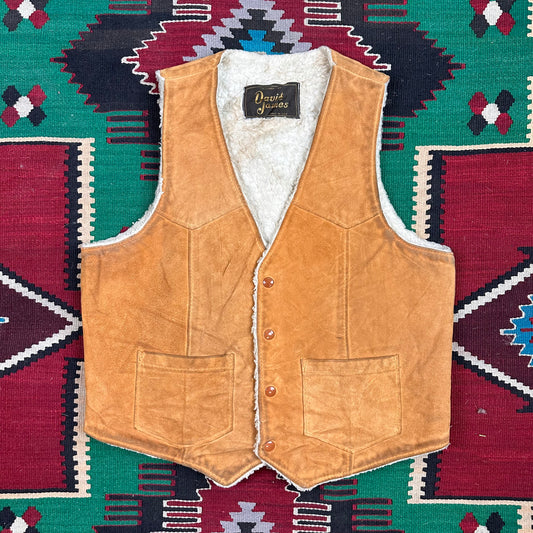 70s brown suede pile lined Sherpa vest 40R medium by David James