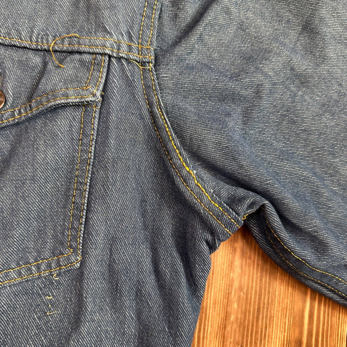 60s Roebucks white tag selvedge denim jean trucker jacket faded medium probably 42