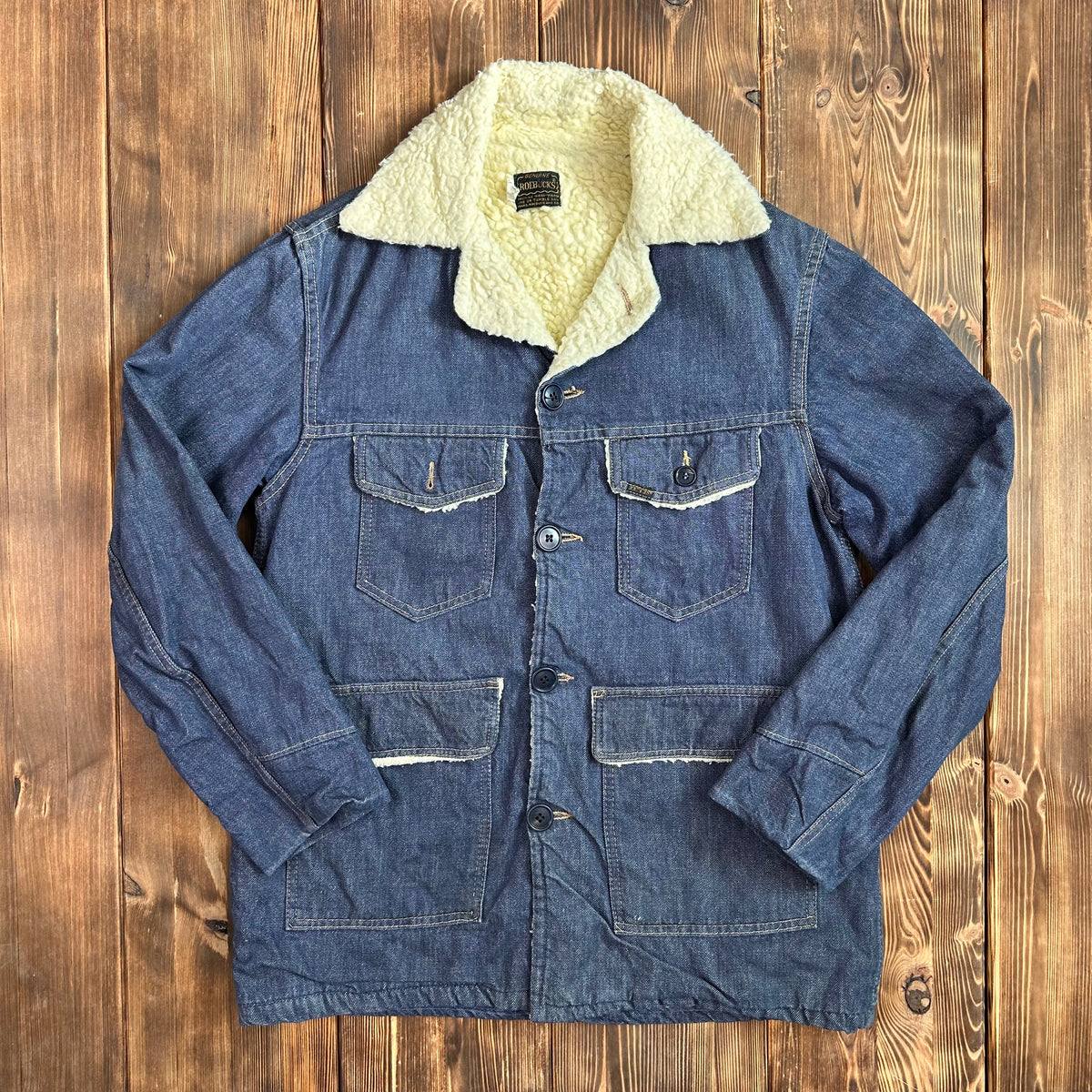 70s Roebucks sherpa pile lined denim coat dark wash size 40R