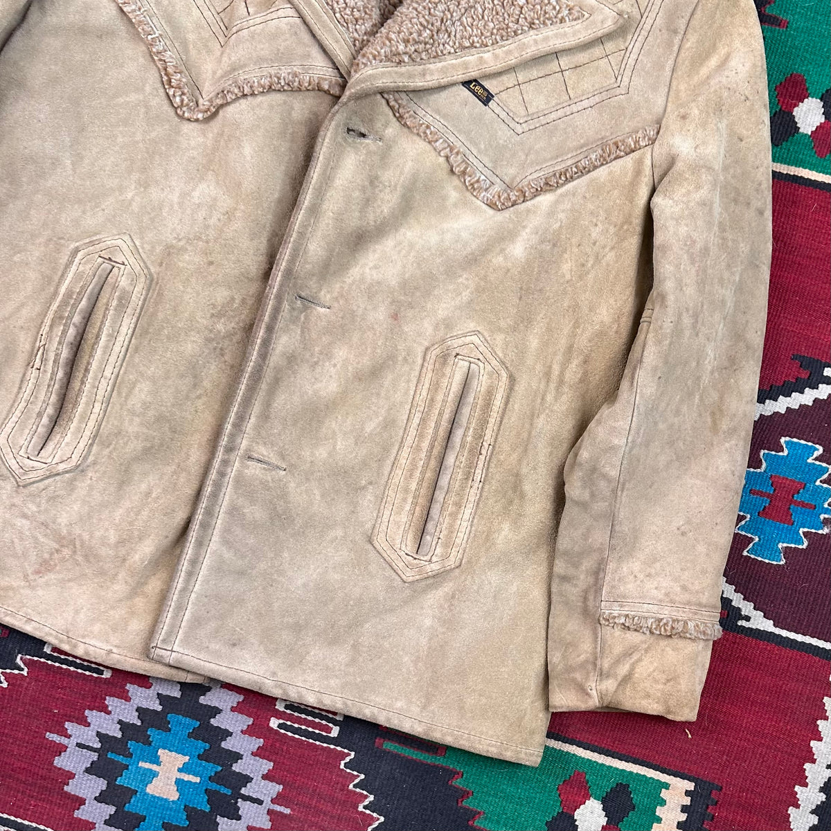 70s Lee brown suede pile lined Sherpa western style coat tagged 52 fits large