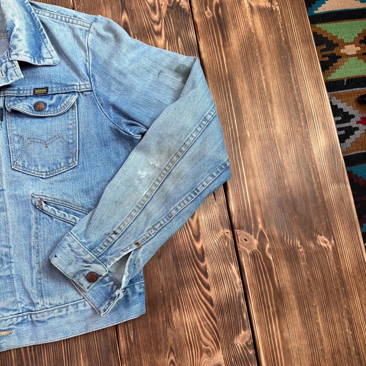 70s Maverick Blue Bell light wash selvedge denim trucker jacket tagged 38 made USA