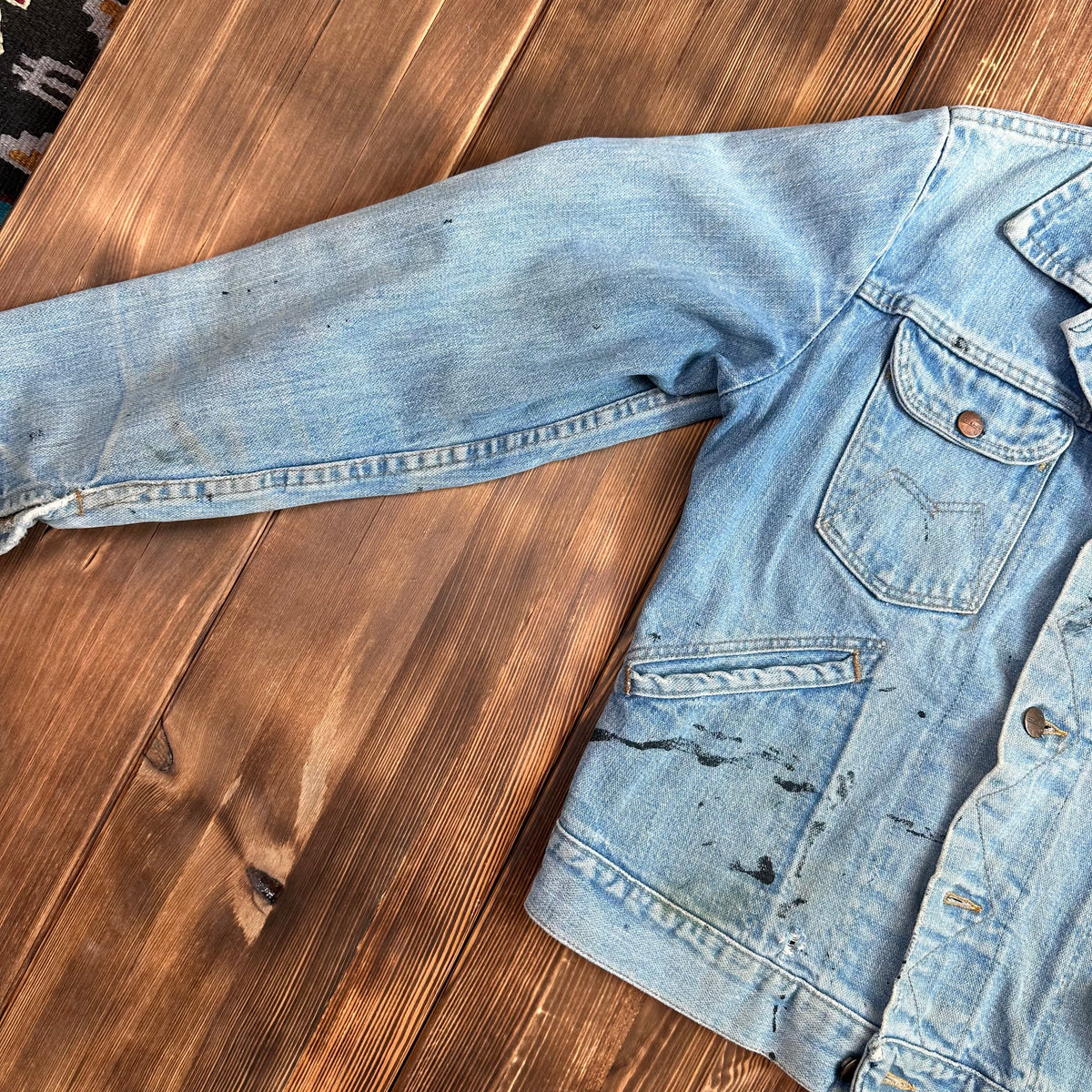 70s Maverick Blue Bell light wash selvedge denim trucker jacket tagged 38 made USA