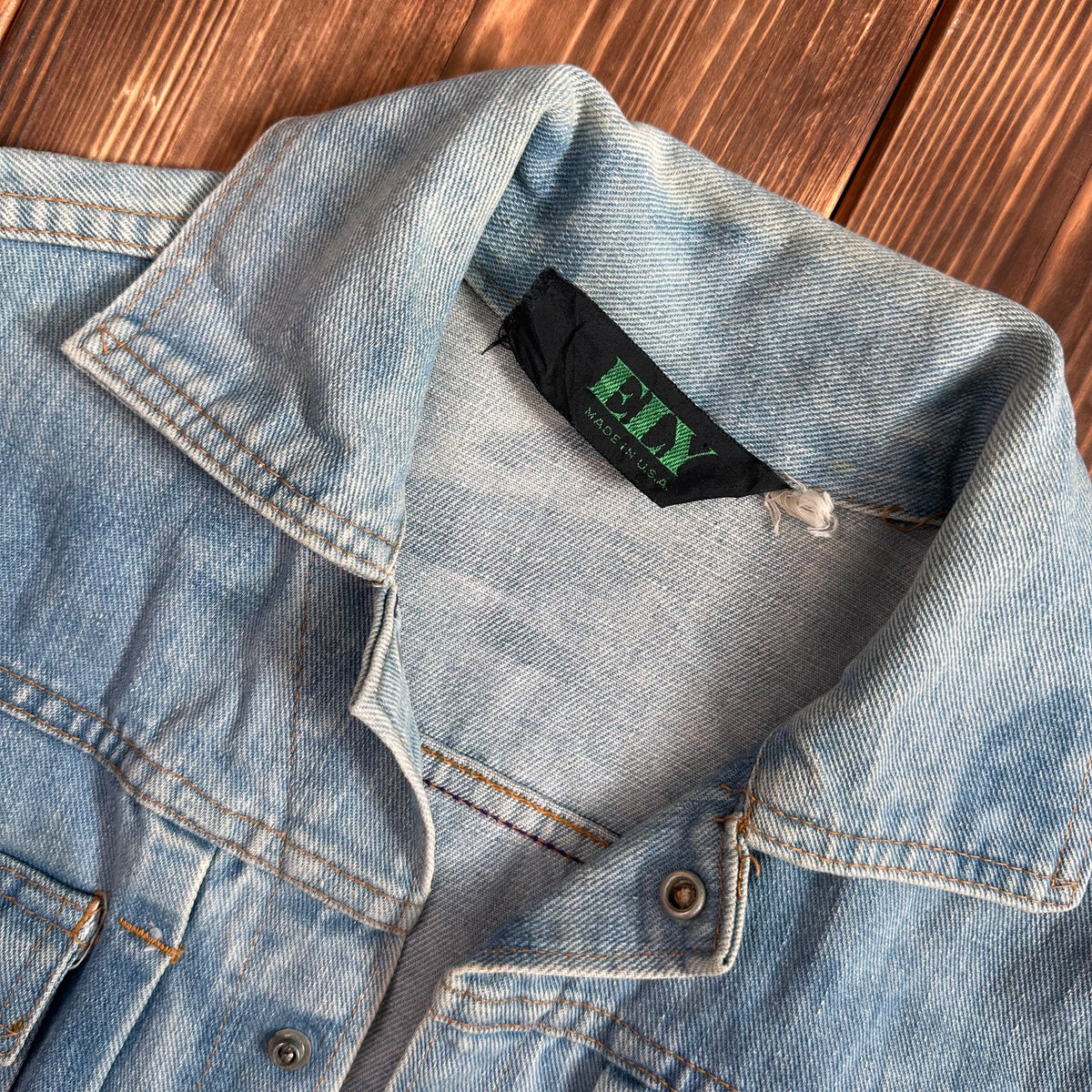 Ely type 2 style pleated front selvedge denim jean jacket bleached size XS 60s/70s