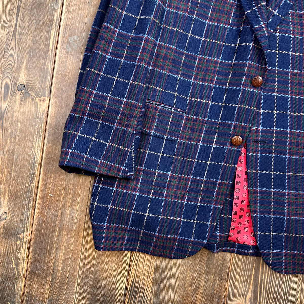 Pre 76 Bill Blass for Syms blue plaid tweed sport coat approx 42