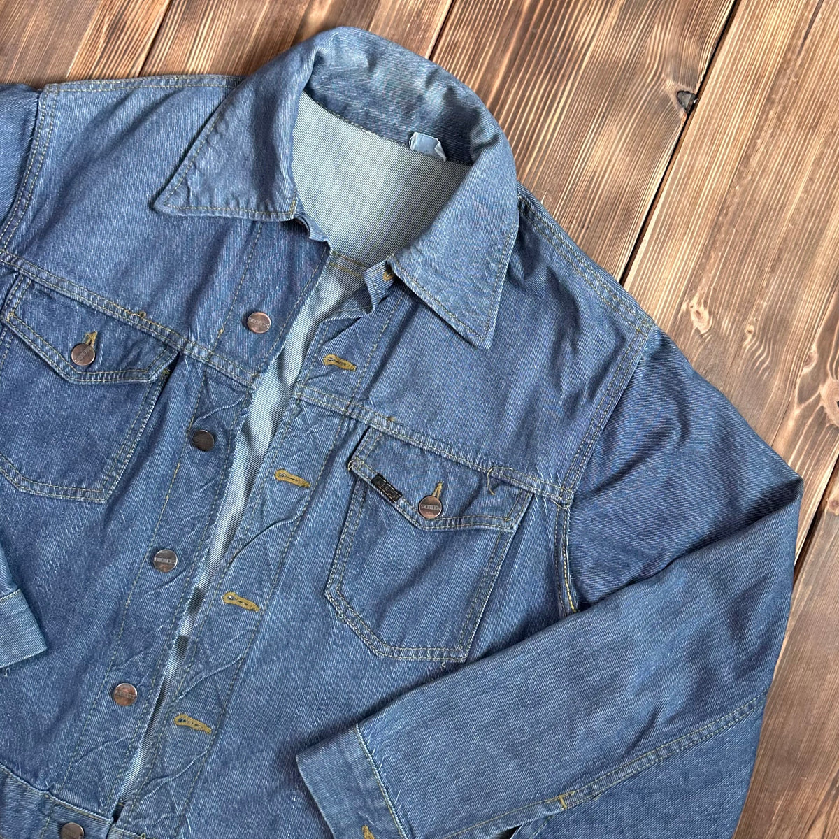 60s Roebucks white tag selvedge denim jean trucker jacket faded medium probably 42