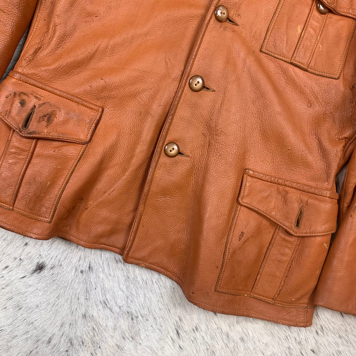 60/70s brown deerskin martingale back buckle short coat jacket medium