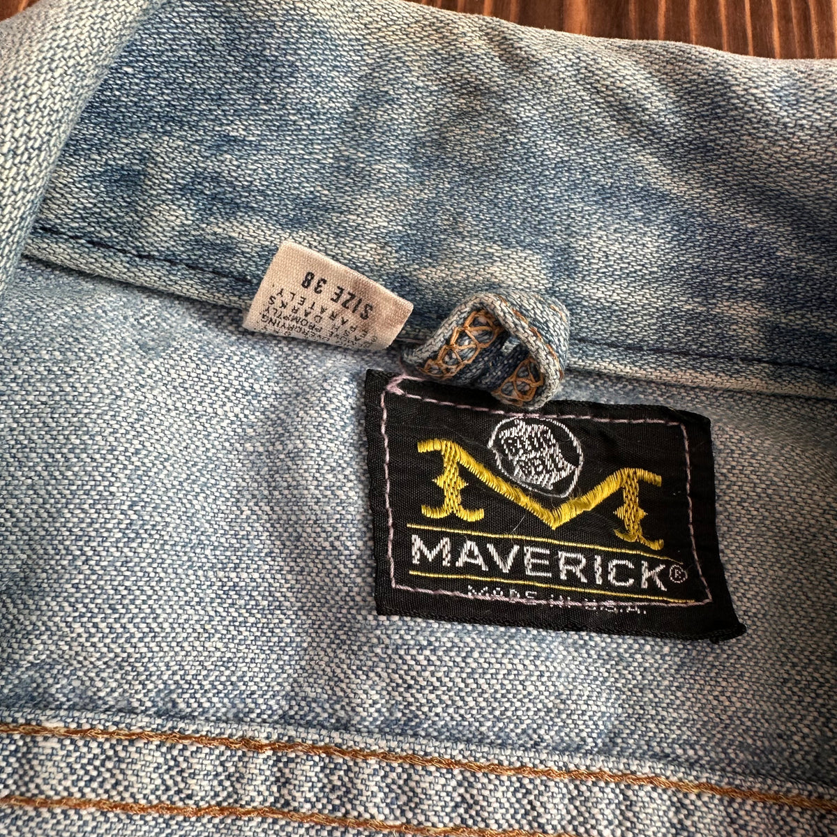 70s Maverick Blue Bell light wash selvedge denim trucker jacket tagged 38 made USA