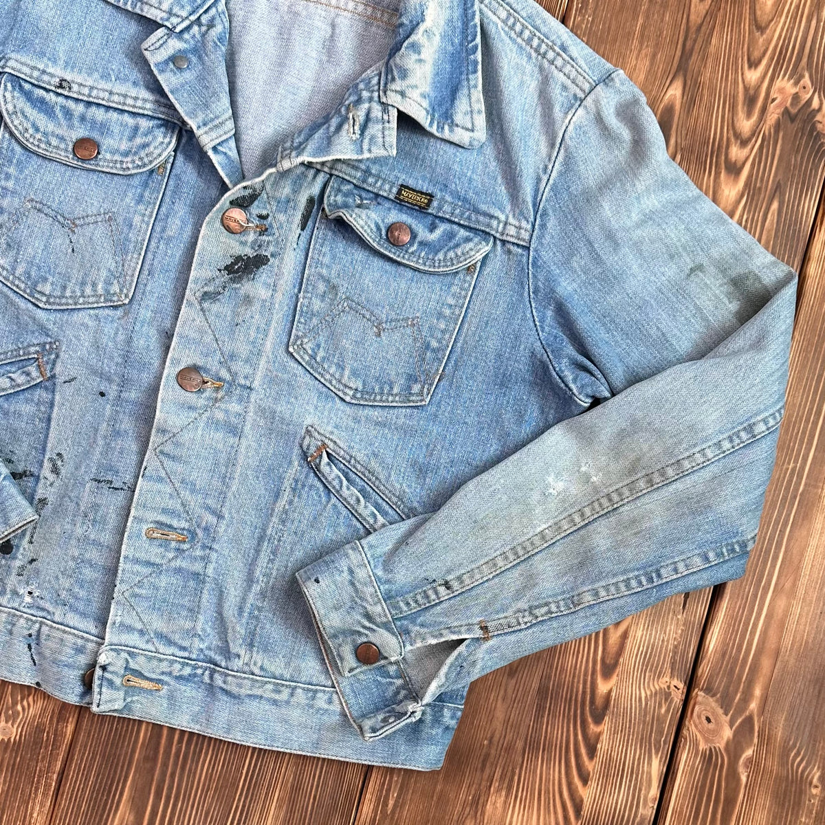 70s Maverick Blue Bell light wash selvedge denim trucker jacket tagged 38 made USA