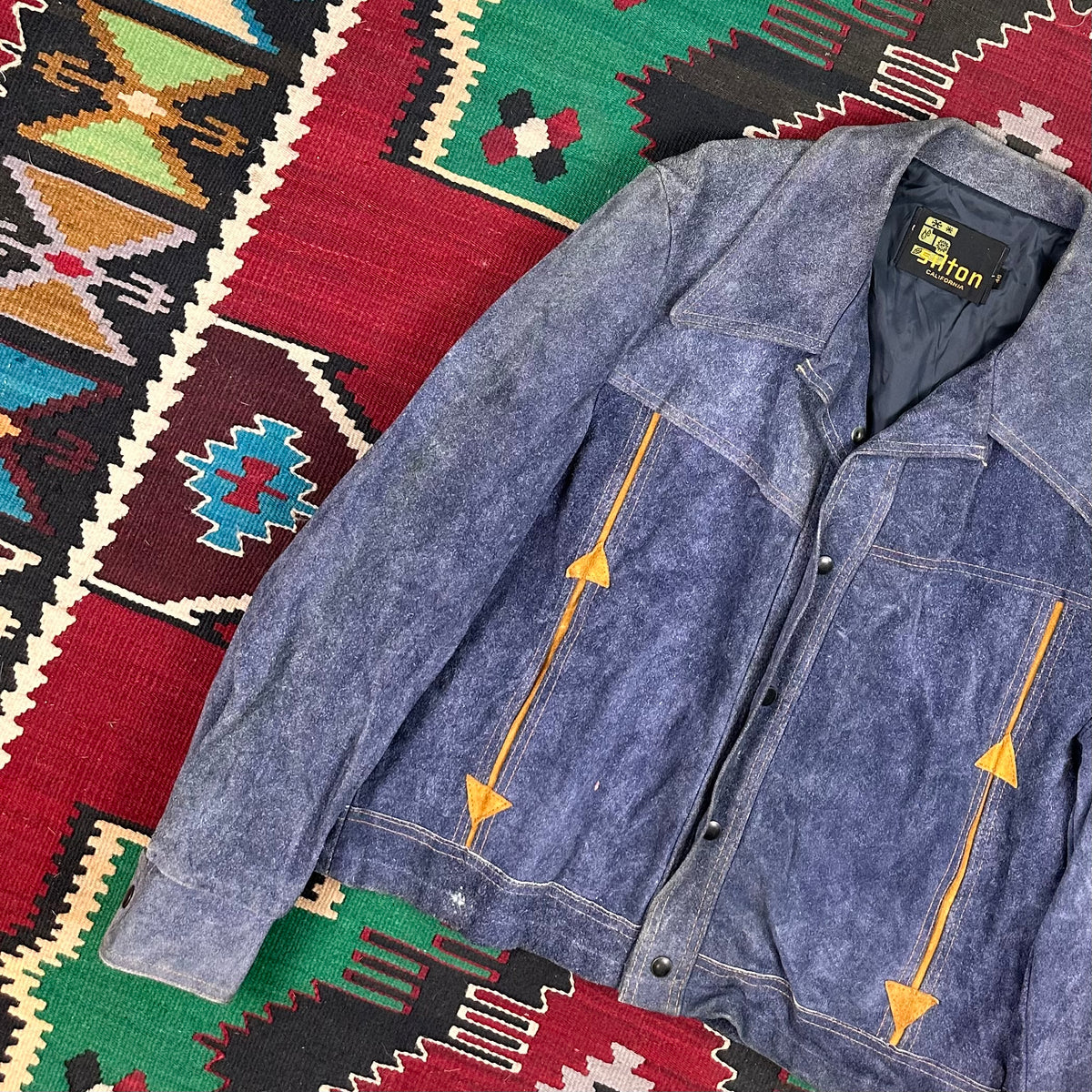 70s Blue suede western trucker jacket by Sliton California tagged 46 fits XL