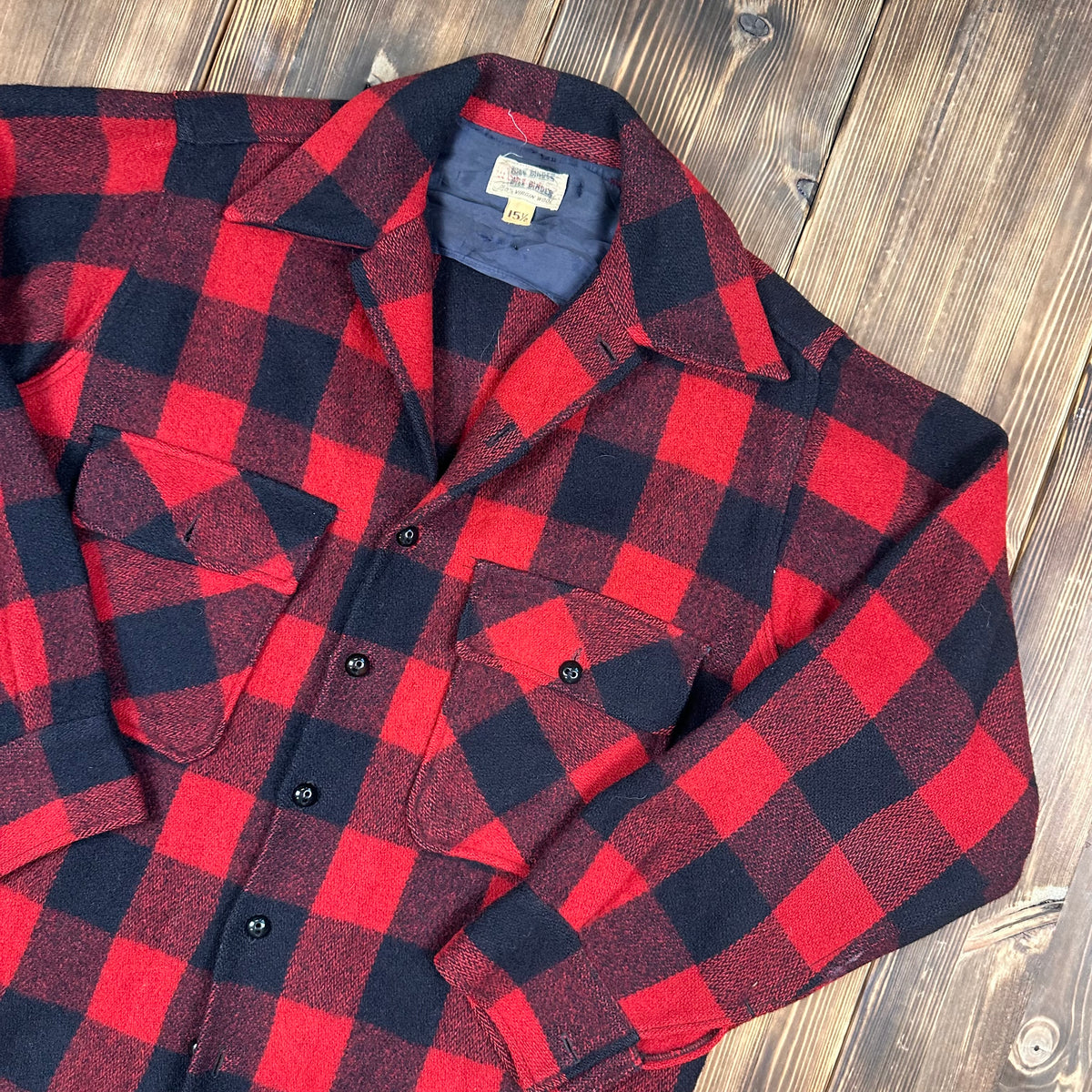 Vintage Buffalo Plaid red black shirt jacket tagged 15.5 fits large long