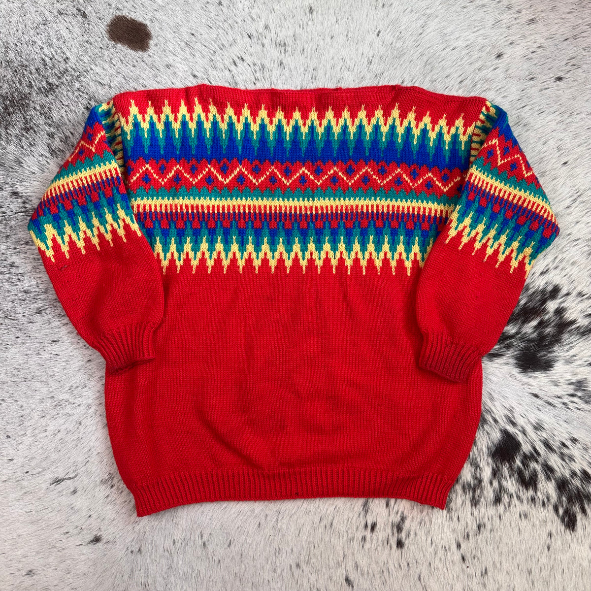Scandinavian nordic hand knit red sweater fits medium
