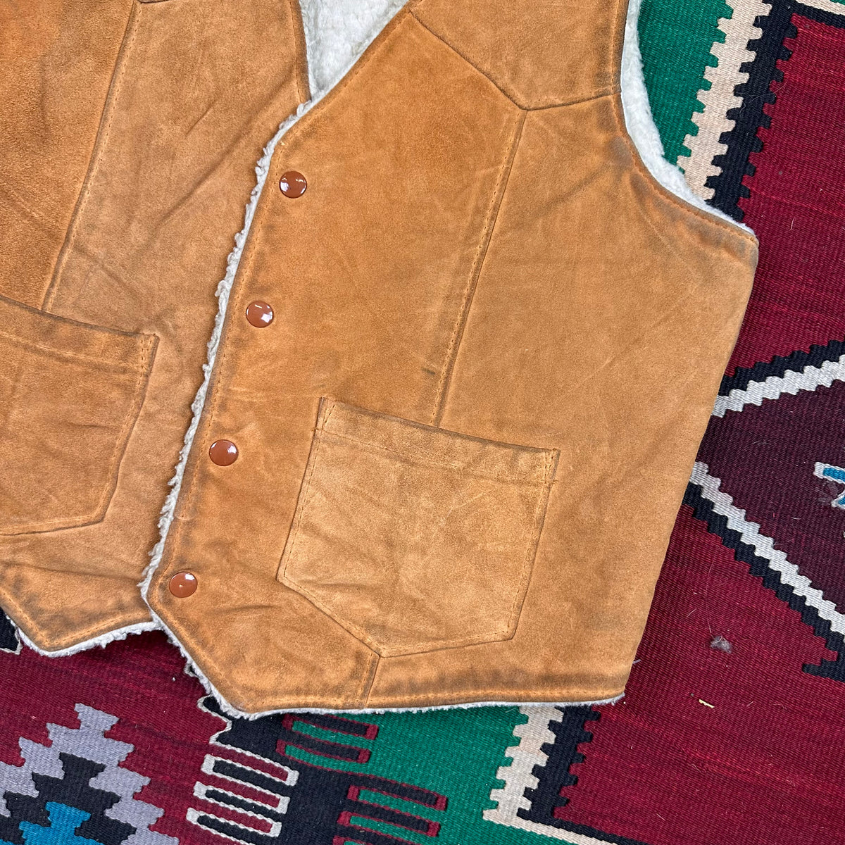 70s brown suede pile lined Sherpa vest 40R medium by David James