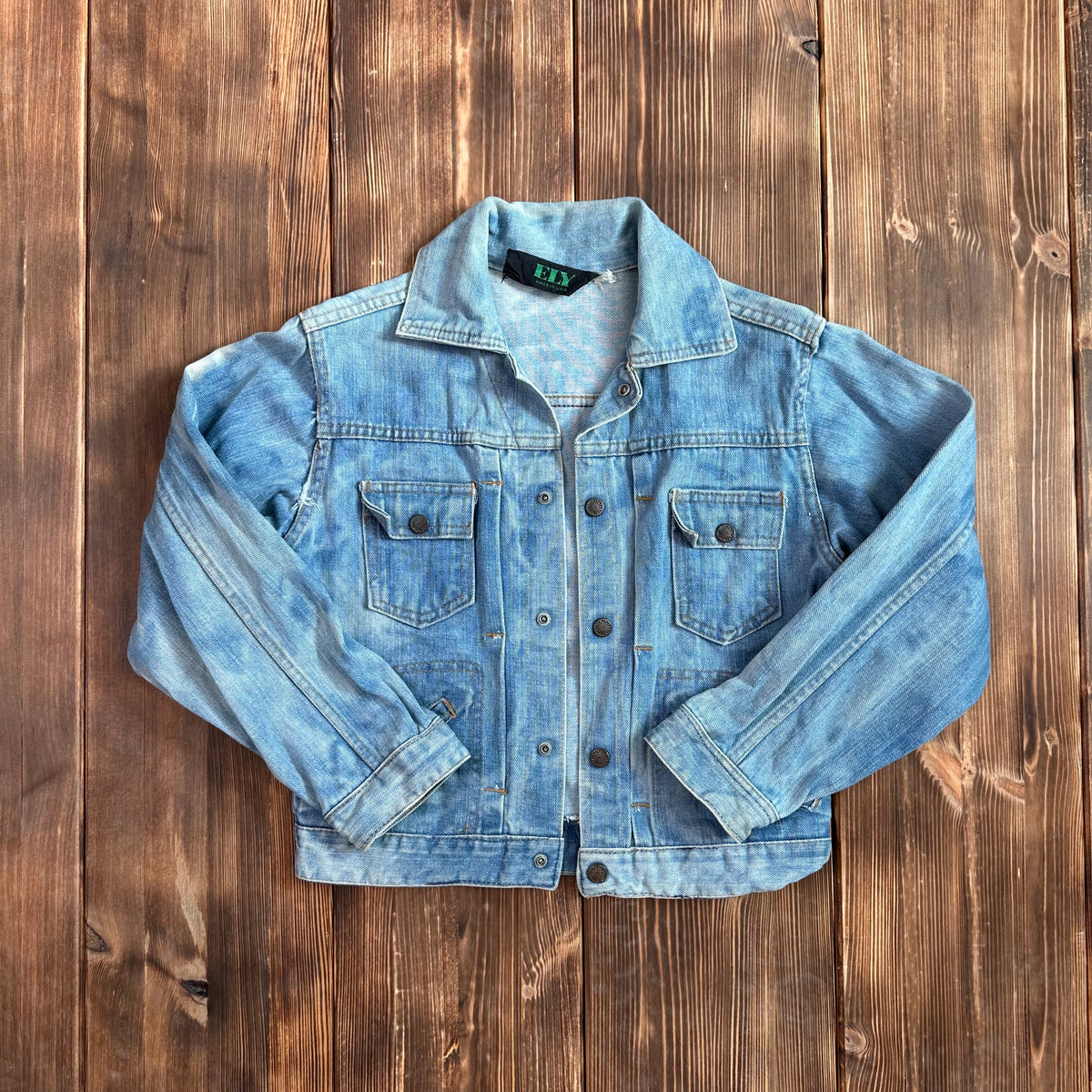 Ely type 2 style pleated front selvedge denim jean jacket bleached size XS 60s/70s