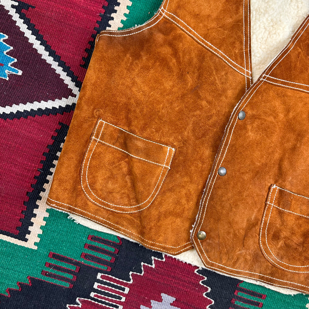 70s brown suede pile lined Sherpa vest medium