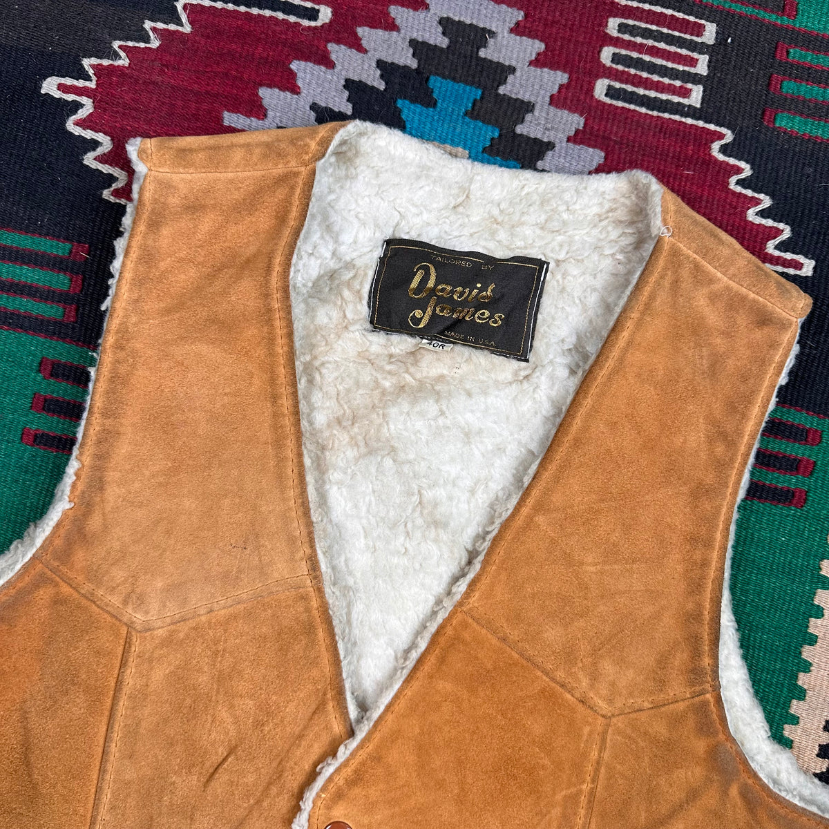 70s brown suede pile lined Sherpa vest 40R medium by David James