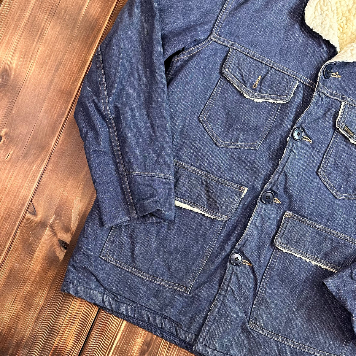 70s Roebucks sherpa pile lined denim coat dark wash size 40R