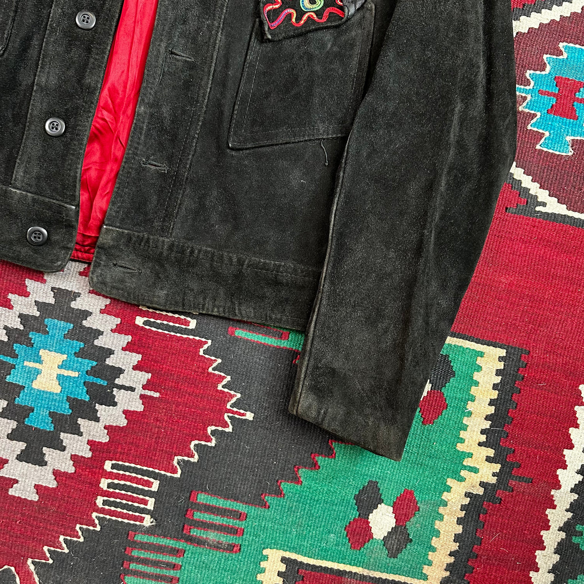 60s black suede with piping detail western trucker style cropped jacket Cabretta Leather
