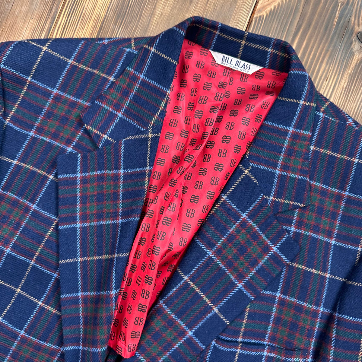 Pre 76 Bill Blass for Syms blue plaid tweed sport coat approx 42