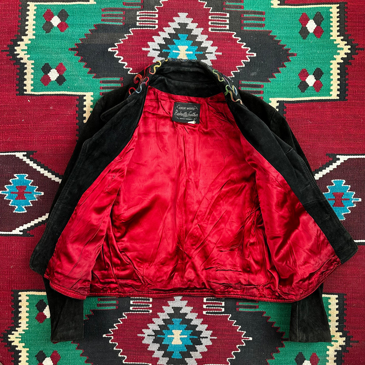 60s black suede with piping detail western trucker style cropped jacket Cabretta Leather