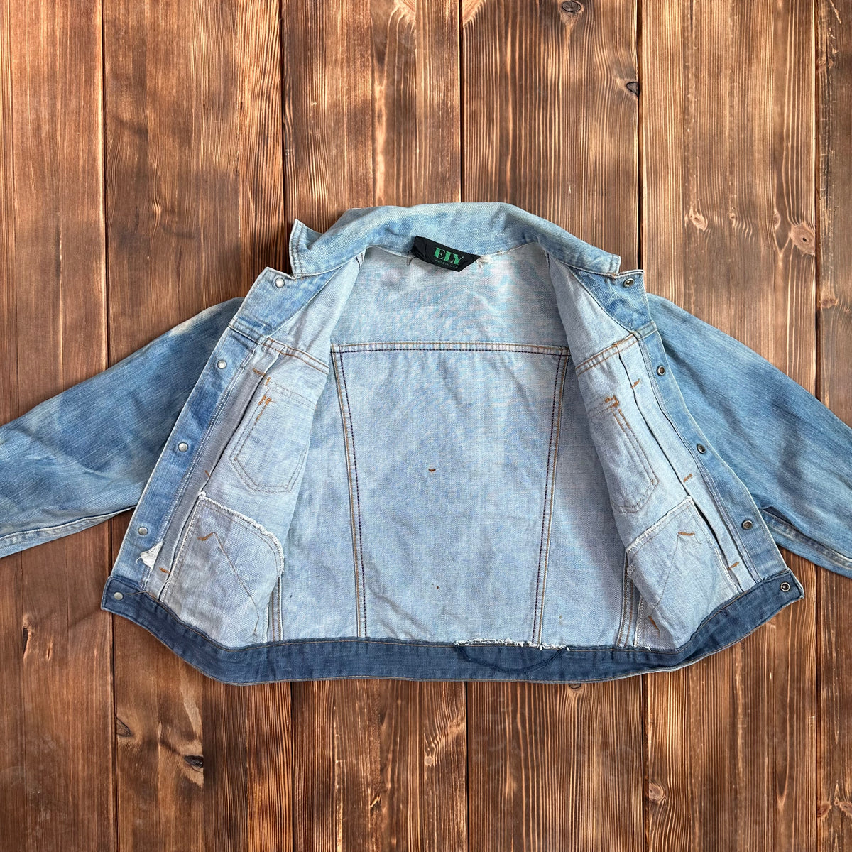 Ely type 2 style pleated front selvedge denim jean jacket bleached size XS 60s/70s