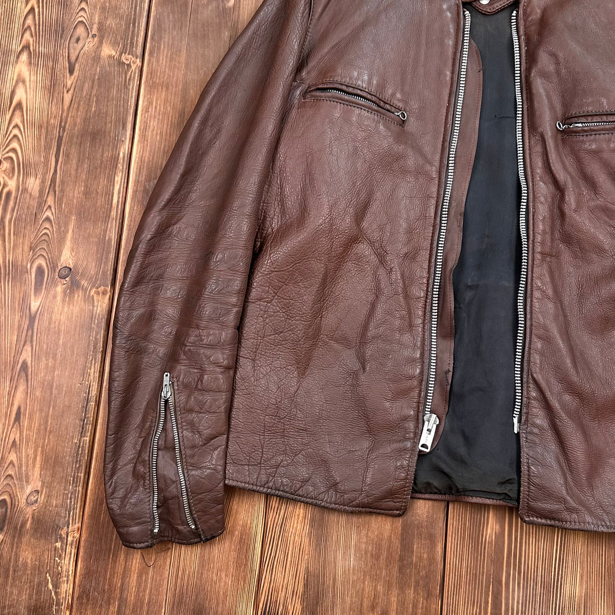 70s Cafe Racer brown leather jacket 40/42 long / large