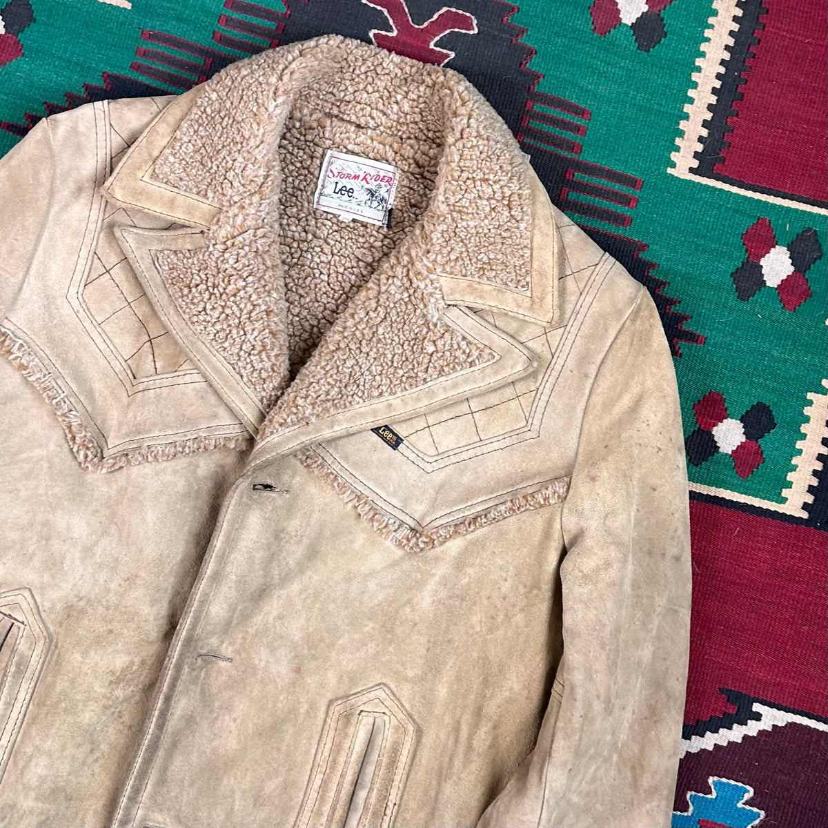 70s Lee brown suede pile lined Sherpa western style coat tagged 52 fits large