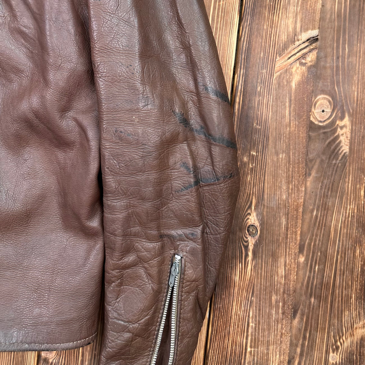 70s Cafe Racer brown leather jacket 40/42 long / large