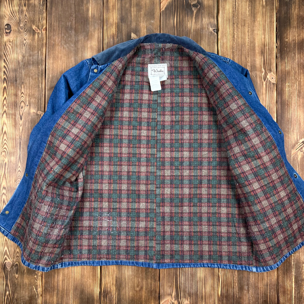 70s Walls blanket lined denim chore coat with brown corduroy collar large (42-44) made USA