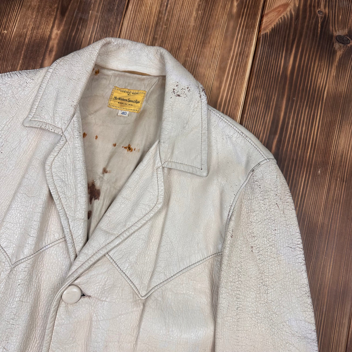 60s white deerskin leather western short coat jacket by Mid Western Sport Togs size 40 fits Medium Long