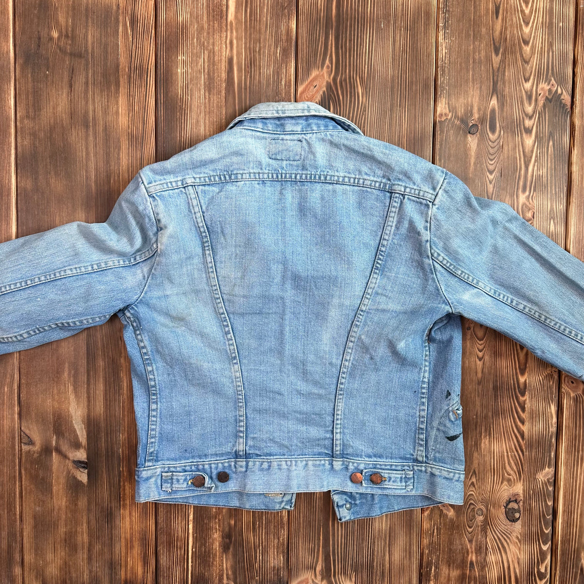 70s Maverick Blue Bell light wash selvedge denim trucker jacket tagged 38 made USA