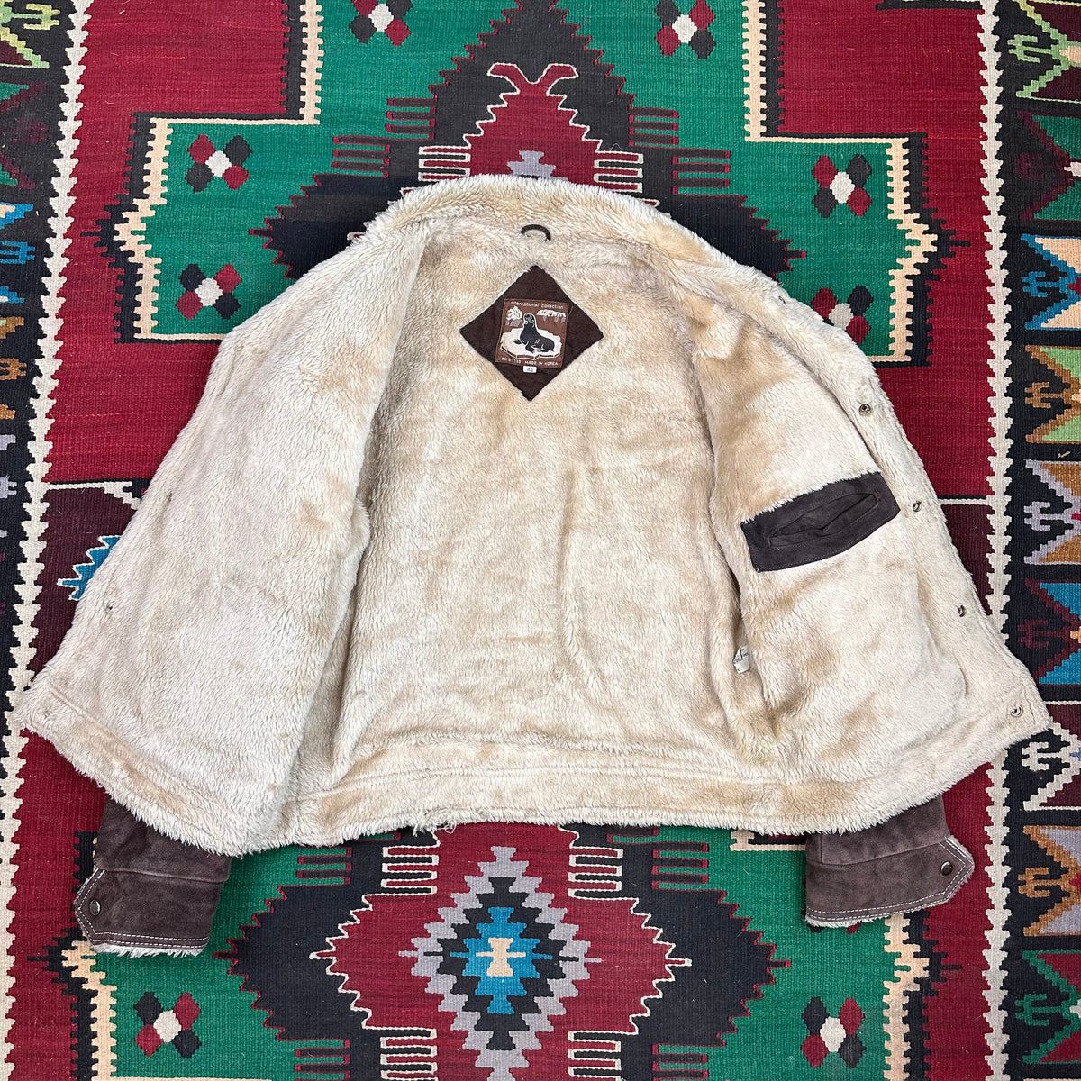 70s chocolate brown suede pile lined Sherpa trucker jacket tagged 44 fits large