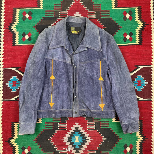 70s Blue suede western trucker jacket by Sliton California tagged 46 fits XL