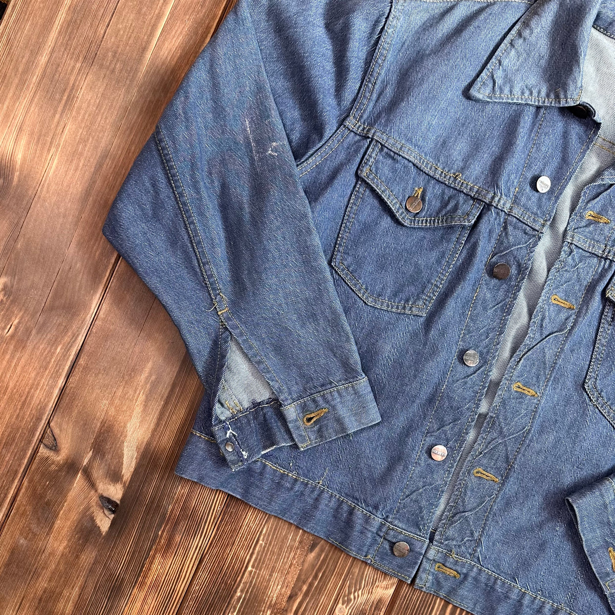 60s Roebucks white tag selvedge denim jean trucker jacket faded medium probably 42