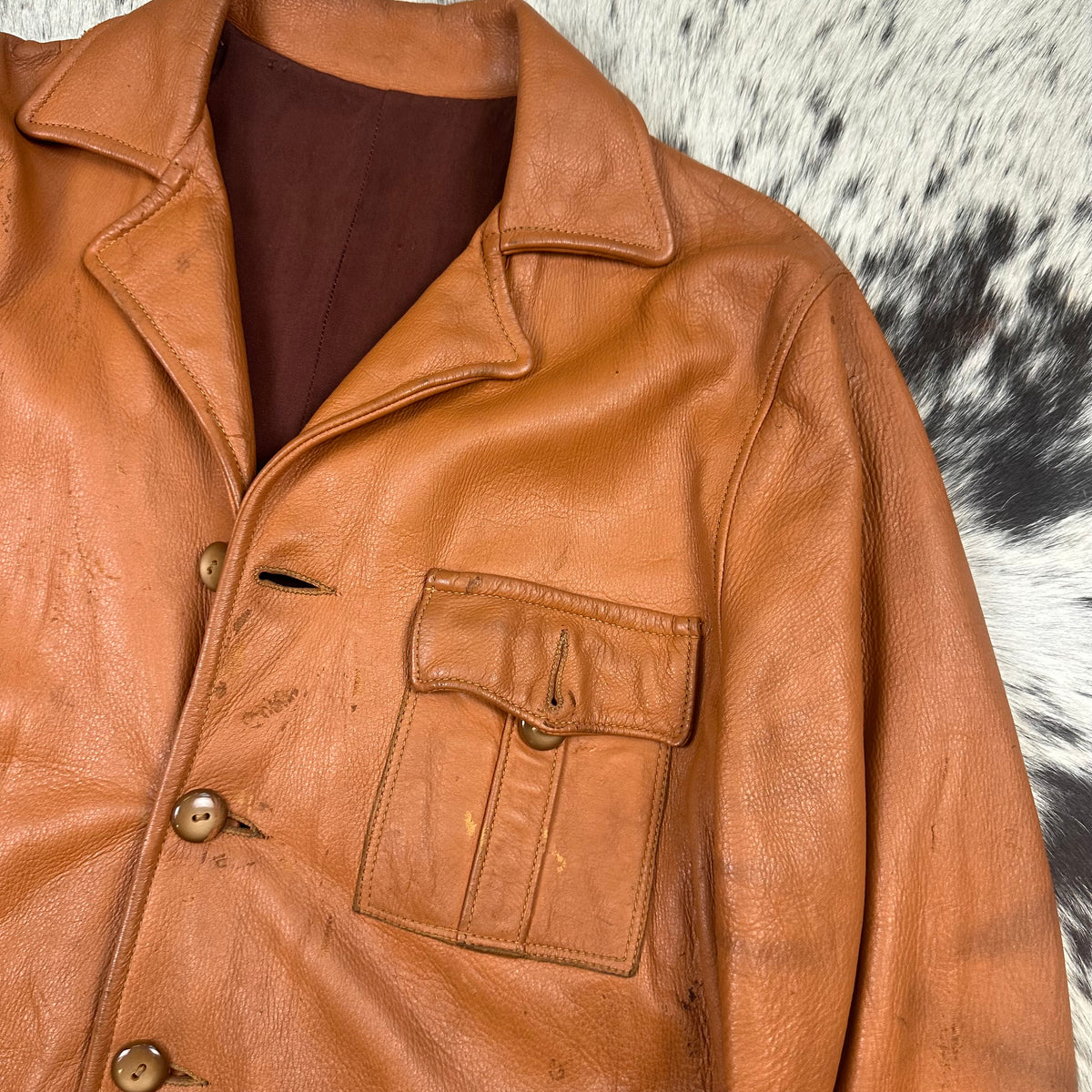 60/70s brown deerskin martingale back buckle short coat jacket medium