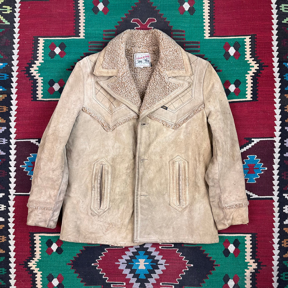70s Lee brown suede pile lined Sherpa western style coat tagged 52 fits large