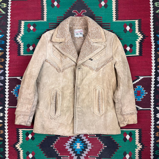 70s Lee brown suede pile lined Sherpa western style coat tagged 52 fits large