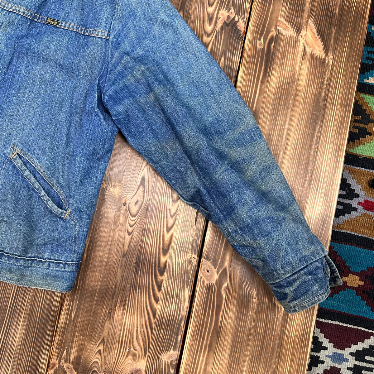 70s wrangler pile lined corduroy collar denim jacket size 38 faded