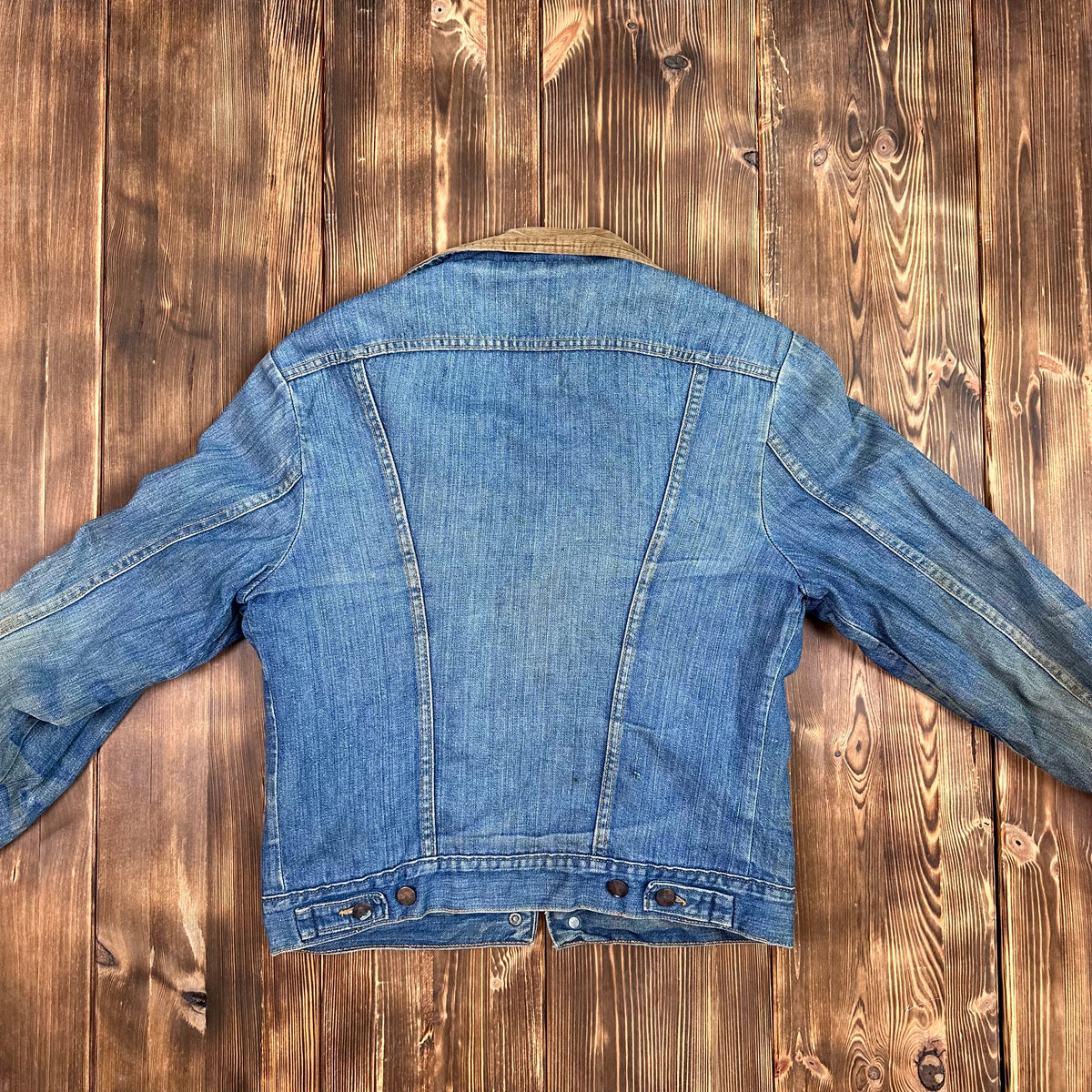 70s wrangler pile lined corduroy collar denim jacket size 38 faded