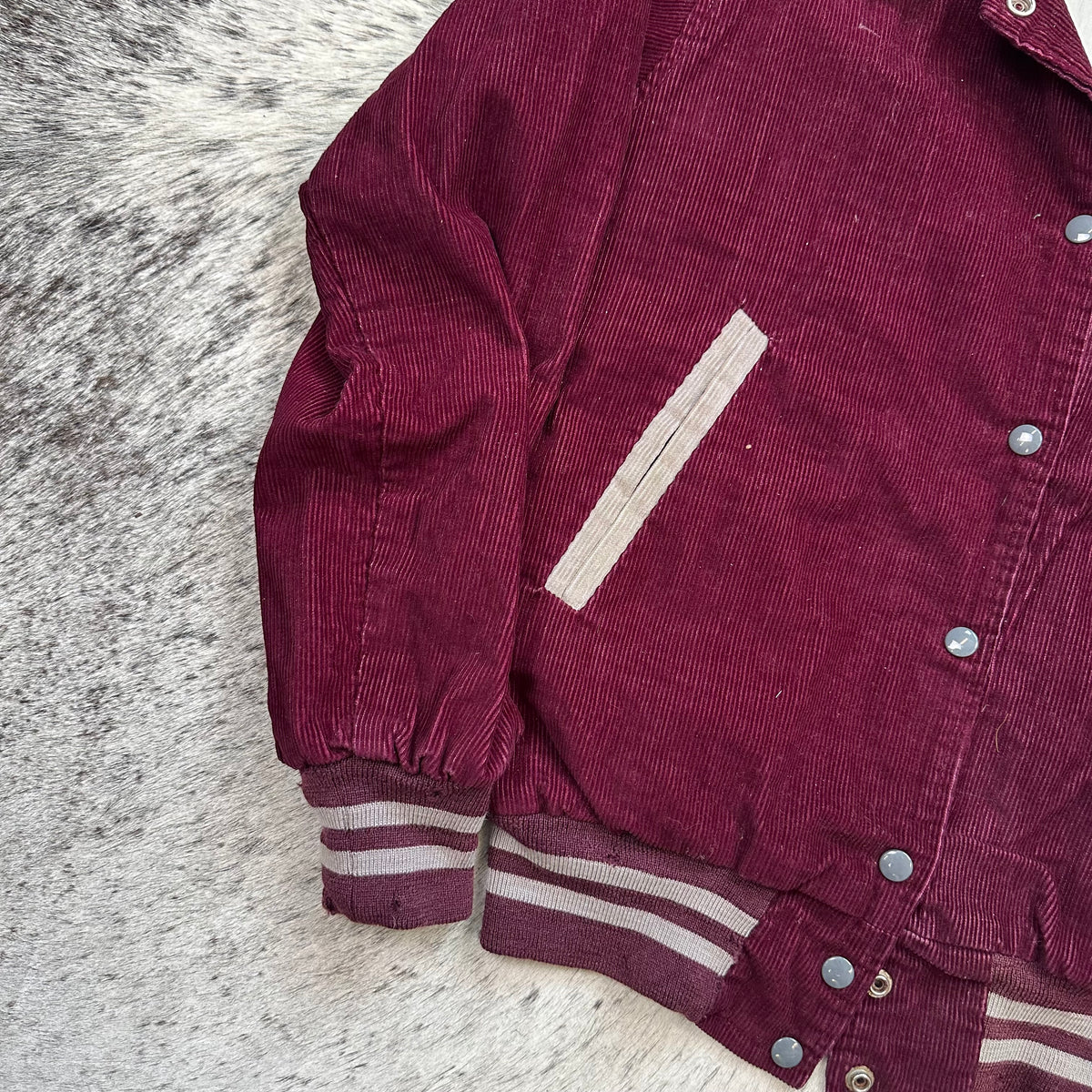 60s burgundy corduroy letterman varsity jacket women’s medium men’s small