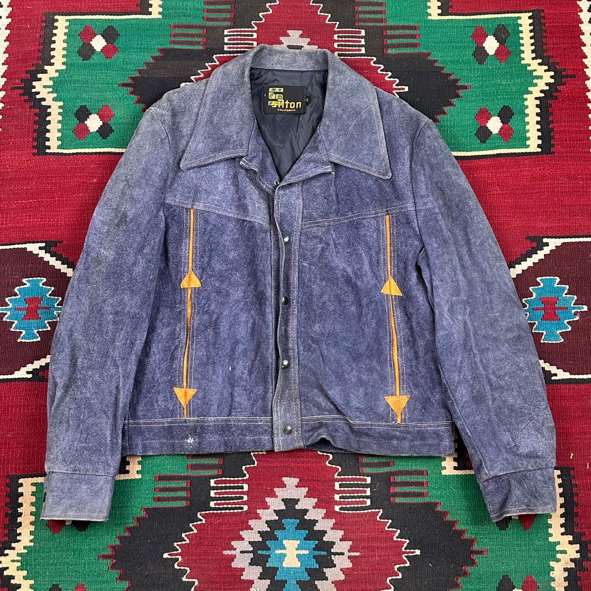 70s Blue suede western trucker jacket by Sliton California tagged 46 fits XL