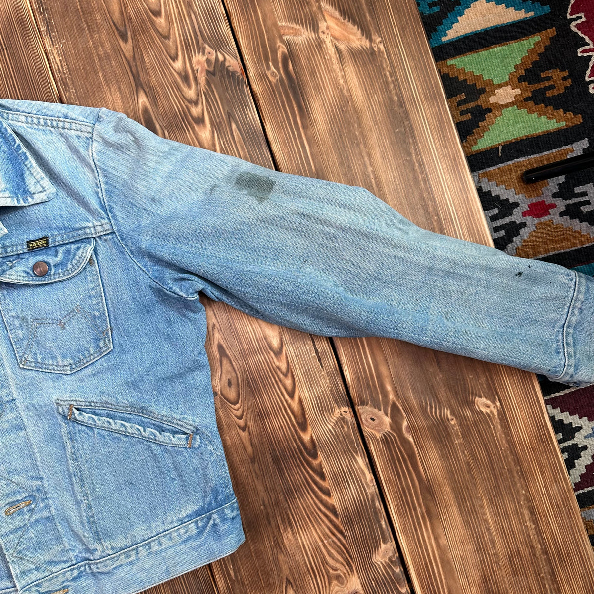 70s Maverick Blue Bell light wash selvedge denim trucker jacket tagged 38 made USA
